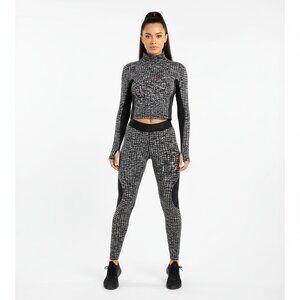 Nike Gray & Black Print Pants & Long Sleeve Funnel Top Athleisure Sport Set XS